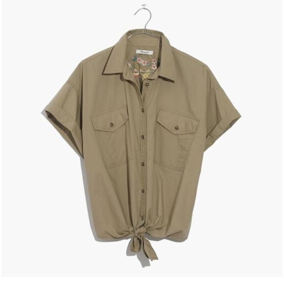 Madewell Embroidered Tie-Front Safari Shirt - Picture 1 of 9